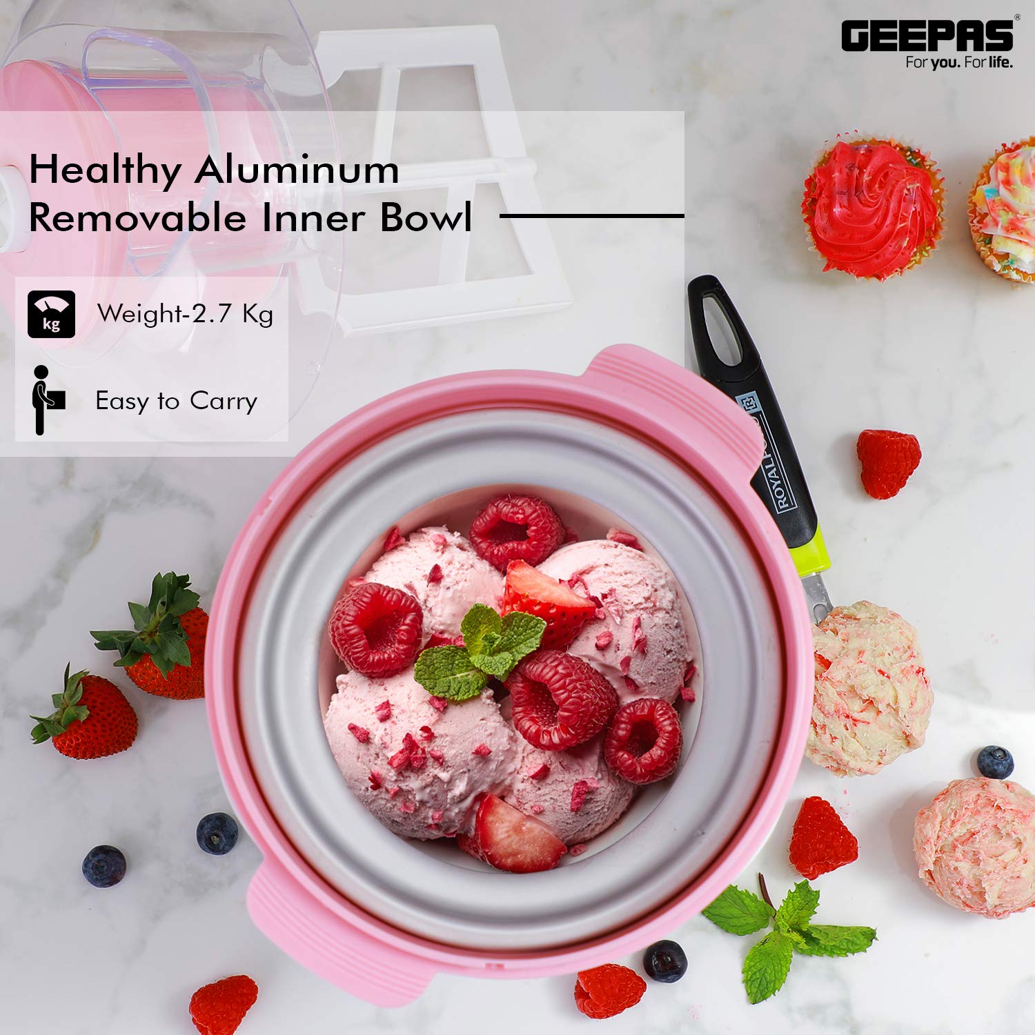Geepas Ice Cream Maker Machine Makes Delicious Homemade Soft Ice Cream, Gelato, Frozen Yoghurt & Sorbet |1.7L Aluminum Removable Inner Bowl | Detachable Mixing Paddle | 1 Year Warranty Geepas Ice Cream Maker Machine Makes Delicious Homemade Soft Ice Cream, Gelato, Frozen Yoghurt & Sorbet |1.7L Aluminum Removable Inner Bowl | Detachable Mixing Paddle | 1 Year Warranty